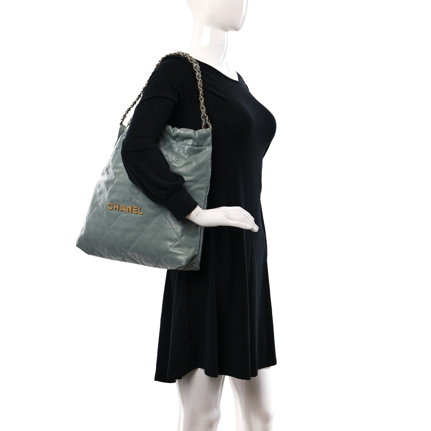 Shiny Calfskin Quilted Chanel 22 Grey