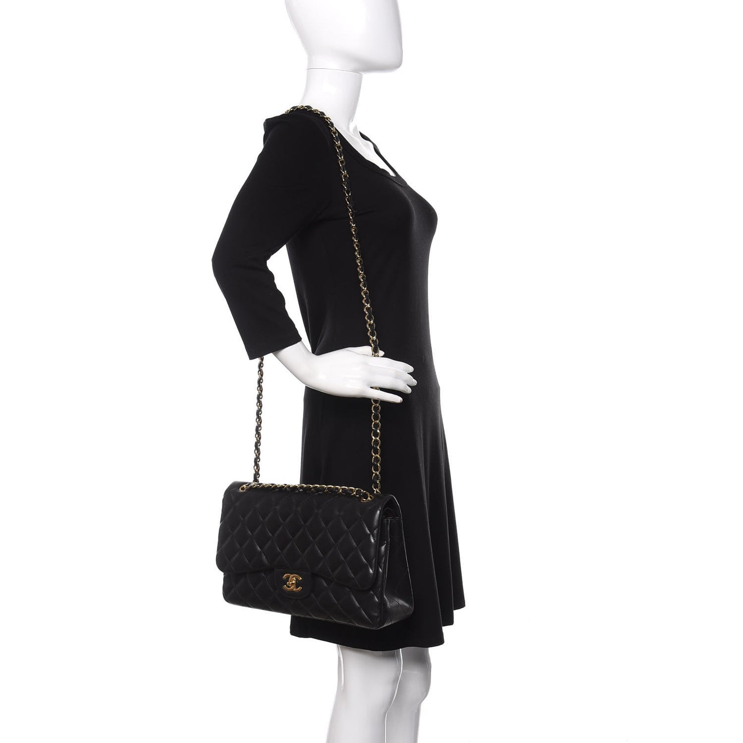 Lambskin Quilted Jumbo Double Flap Black