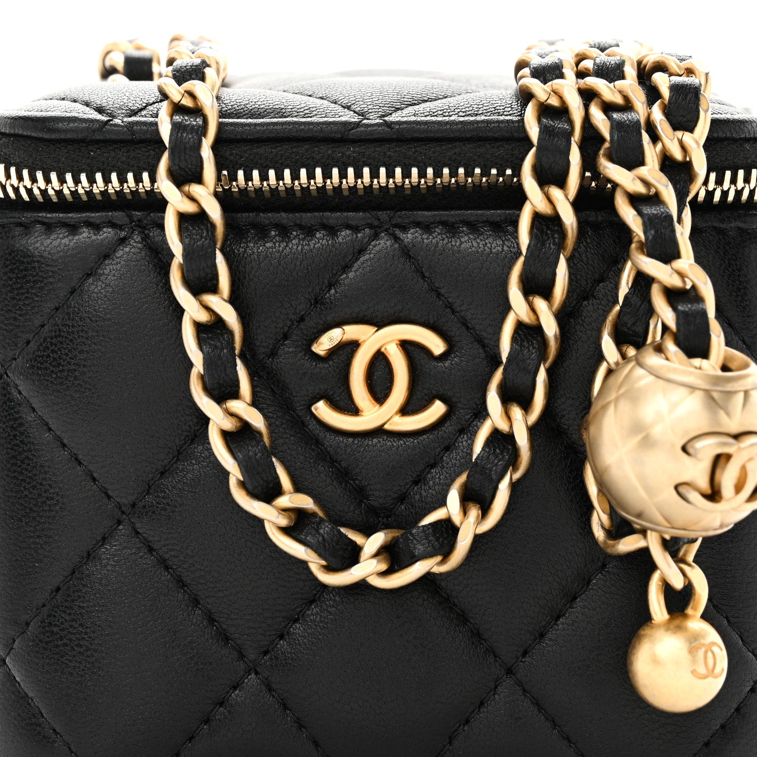 Chanel Lambskin Quilted Mini Pearl Crush Vanity Case With Chain Black 8 of 10