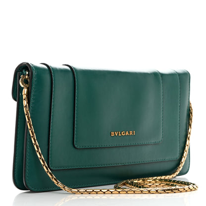 Bulgari Calfskin Serpenti Forever Flap Clutch Emerald Green 2 of 10