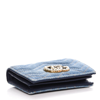 Gucci Denim Matelasse Pearly GG Marmont Card Case Wallet Blue 4 of 11