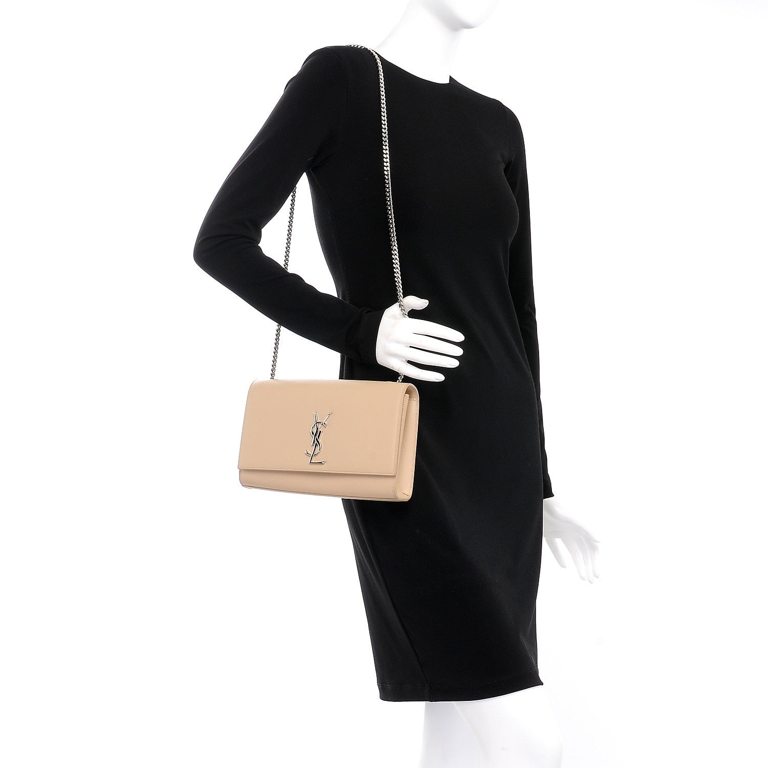 Saint Laurent Grain De Poudre Medium Monogram Kate Satchel Nude Powder 2 of 10