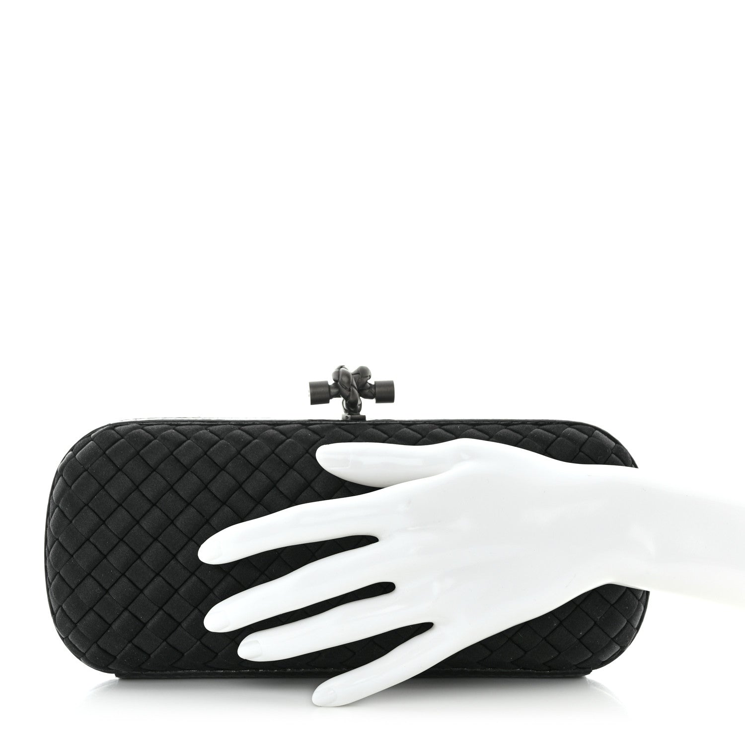 Bottega Veneta Satin Ayers Intreccio Impero Stretch Knot Clutch Black 2 of 8