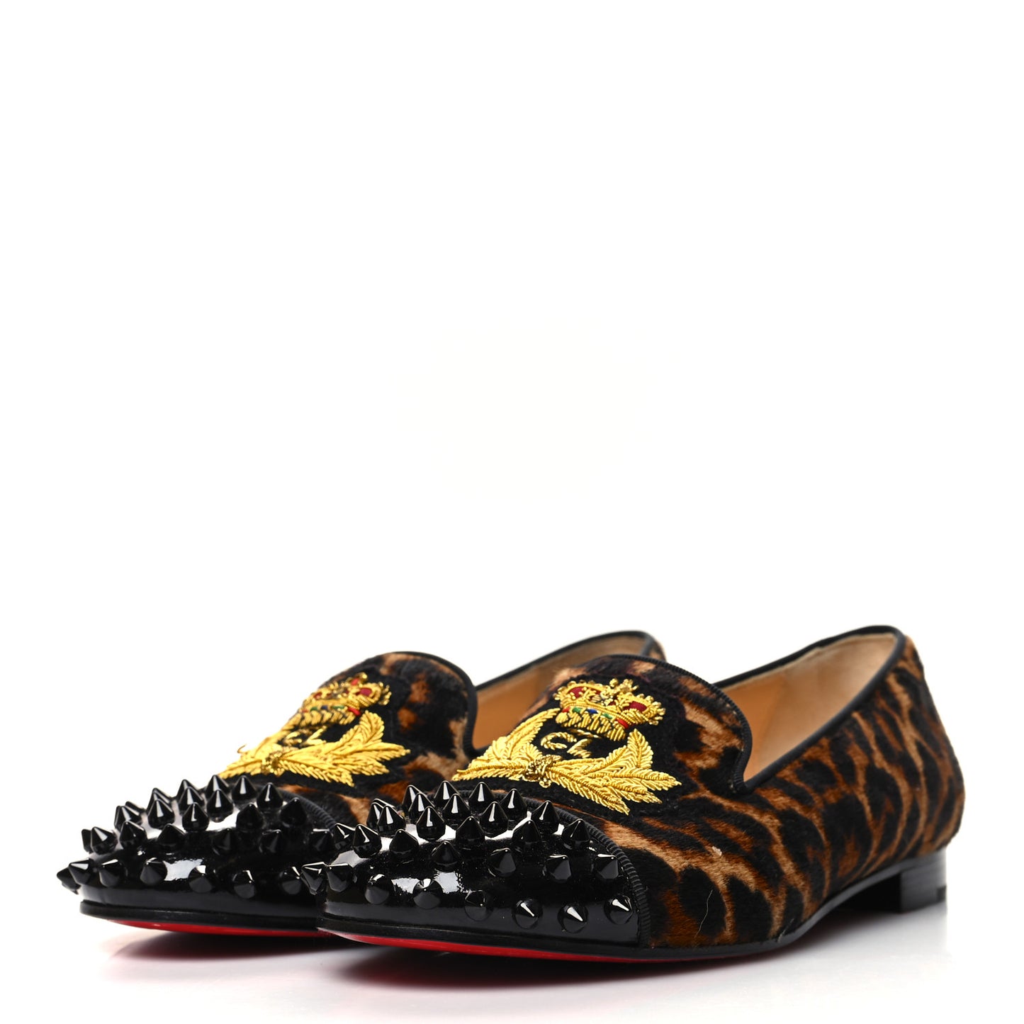 Pony Hair Print Spikes Womens Intern Flat Loafers 36 Leopard Black