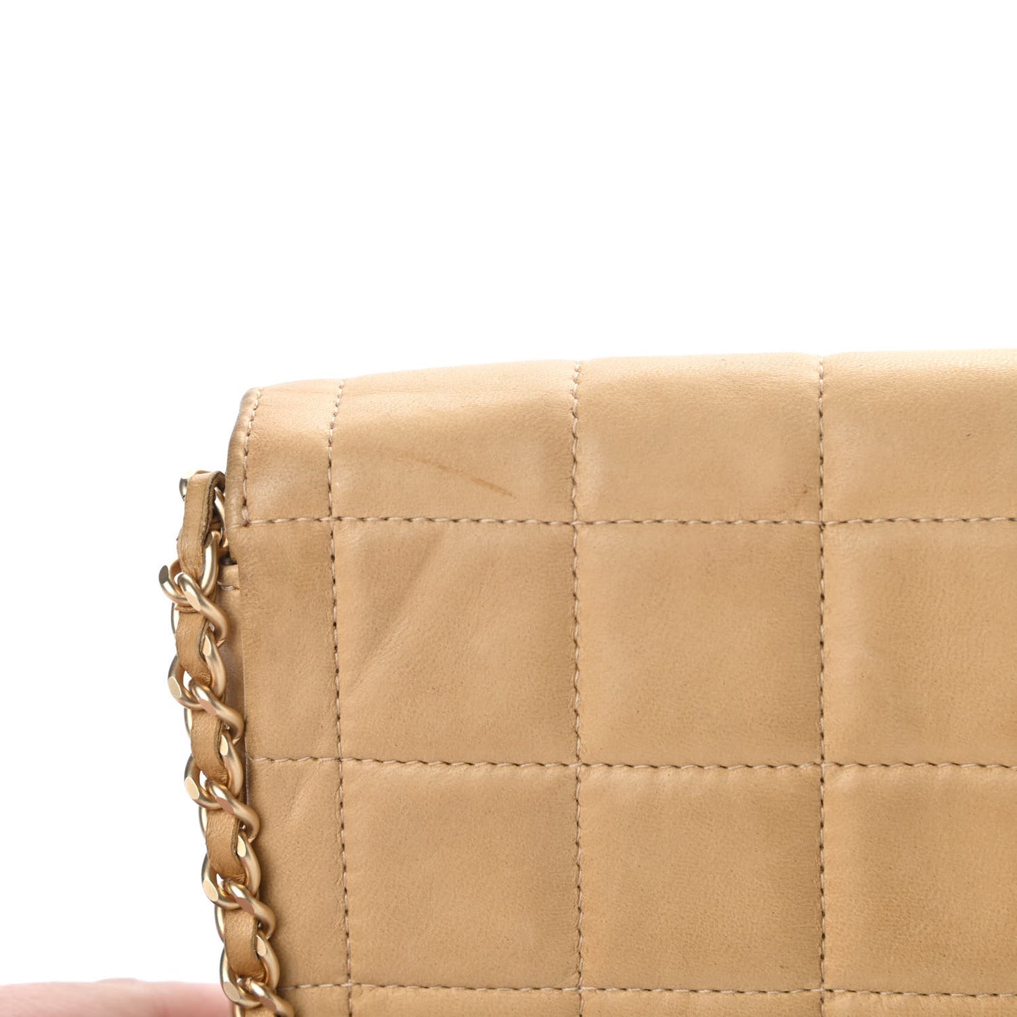 Lambskin East West Chocolate Bar Flap Beige