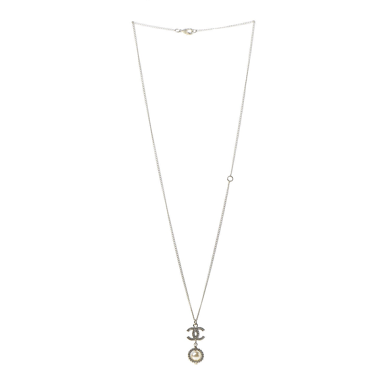 Chanel Crystal CC Pearl Drop Necklace Gold 3 of 6