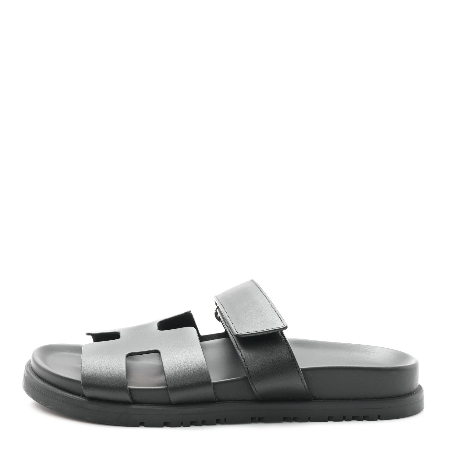 Hermes Calfskin Womens Chypre Sandals 36.5 Black 1 of 9