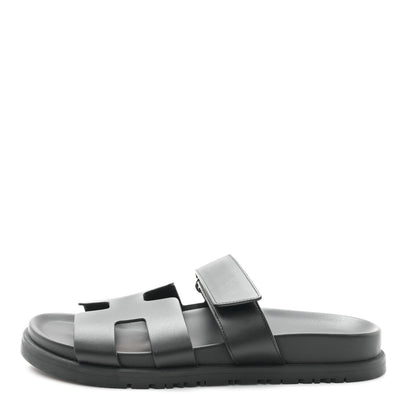 Hermes Calfskin Womens Chypre Sandals 36.5 Black 1 of 9