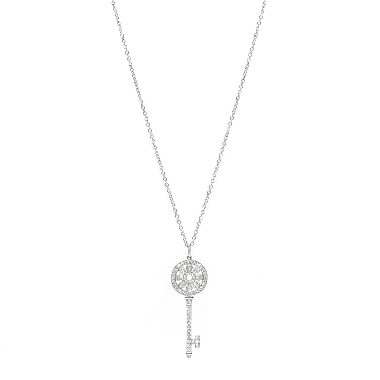 Platinum Diamond Petals Key Pendant Necklace