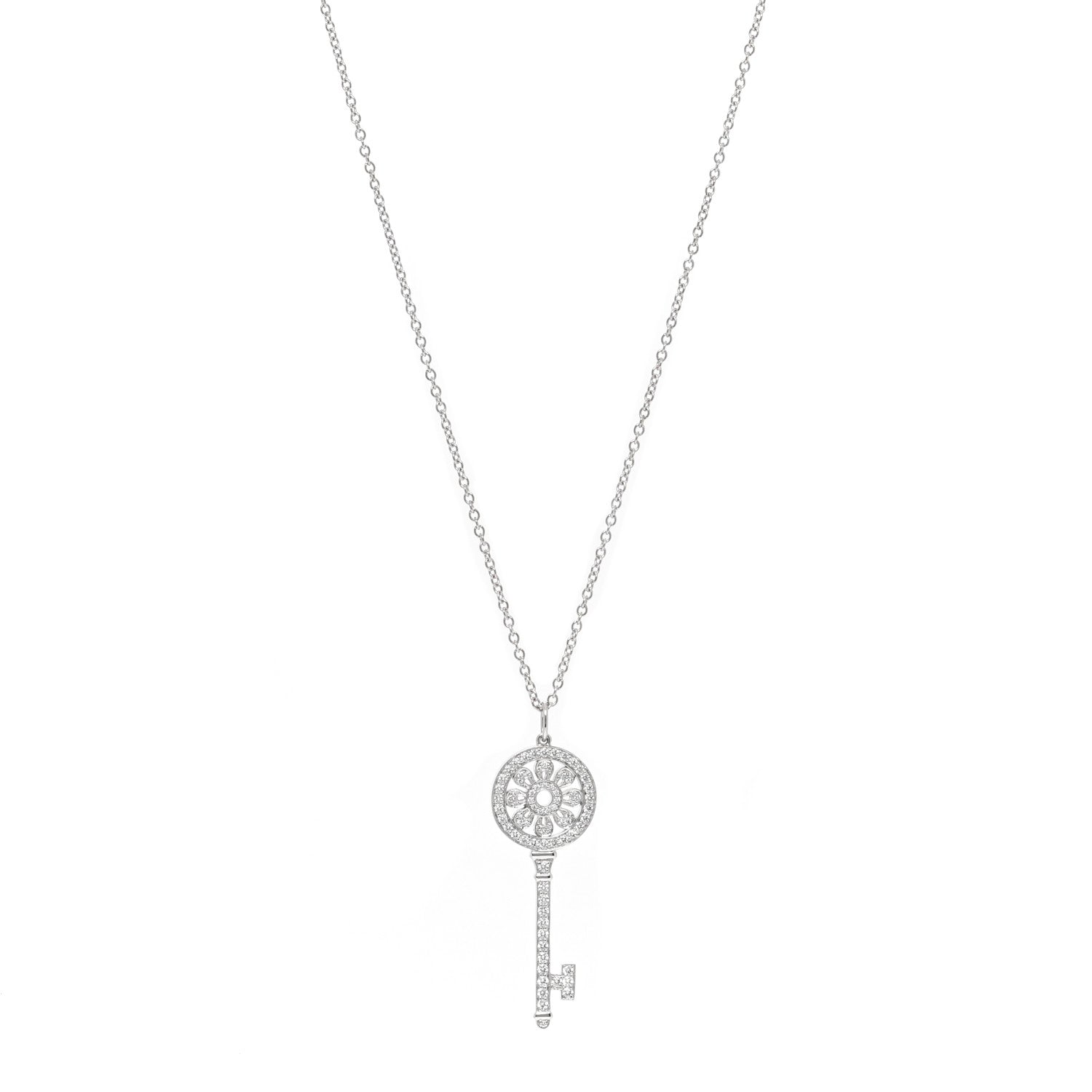 Tiffany Platinum Diamond Petals Key Pendant Necklace 1 of 3