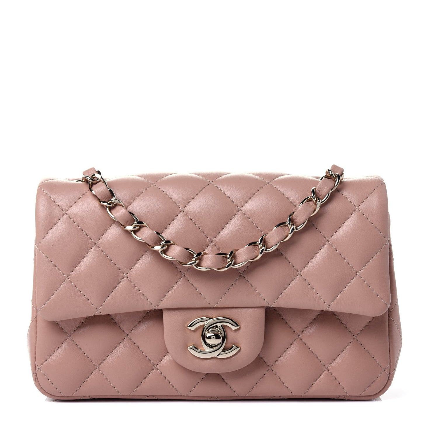 Lambskin Quilted Mini Rectangular Flap Beige