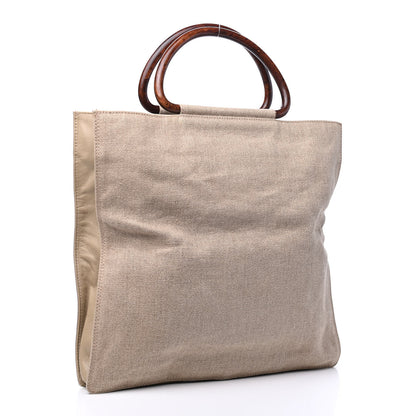 Chanel Canvas Calfskin Wooden Handle Bag Beige 2 of 6