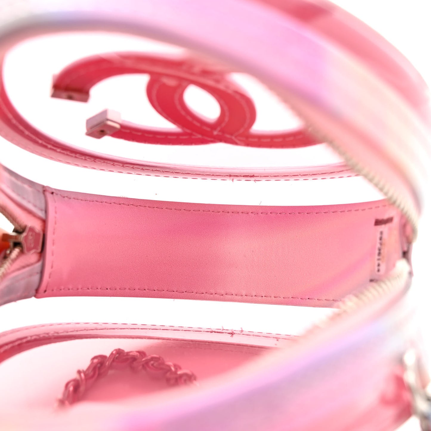 PVC Lambskin Filigree Round Clutch With Chain Pink