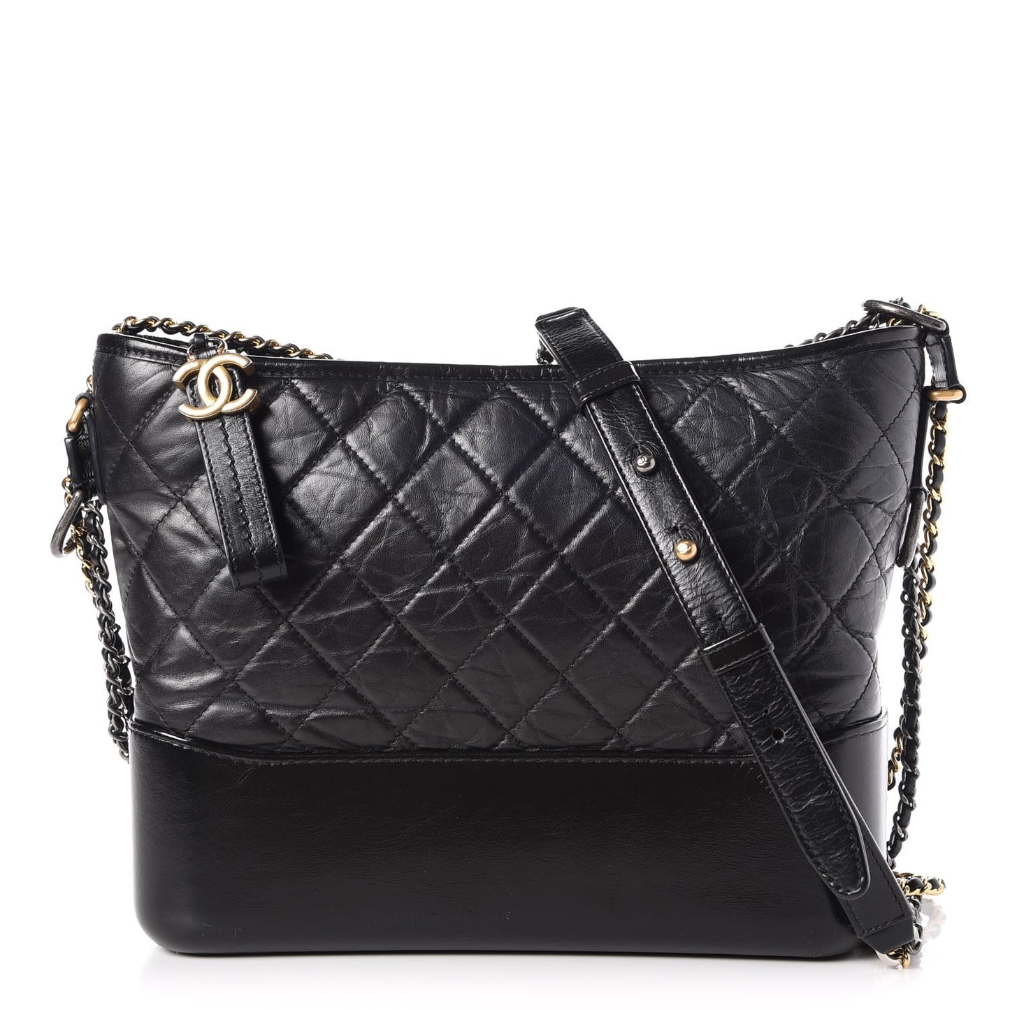 Aged Calfskin Quilted Medium Gabrielle Hobo Black