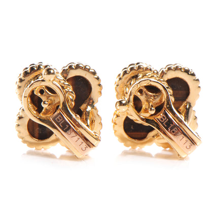 Van Cleef & Arpels 18K Yellow Gold Tiger's Eye Vintage Alhambra Earrings 3 of 4