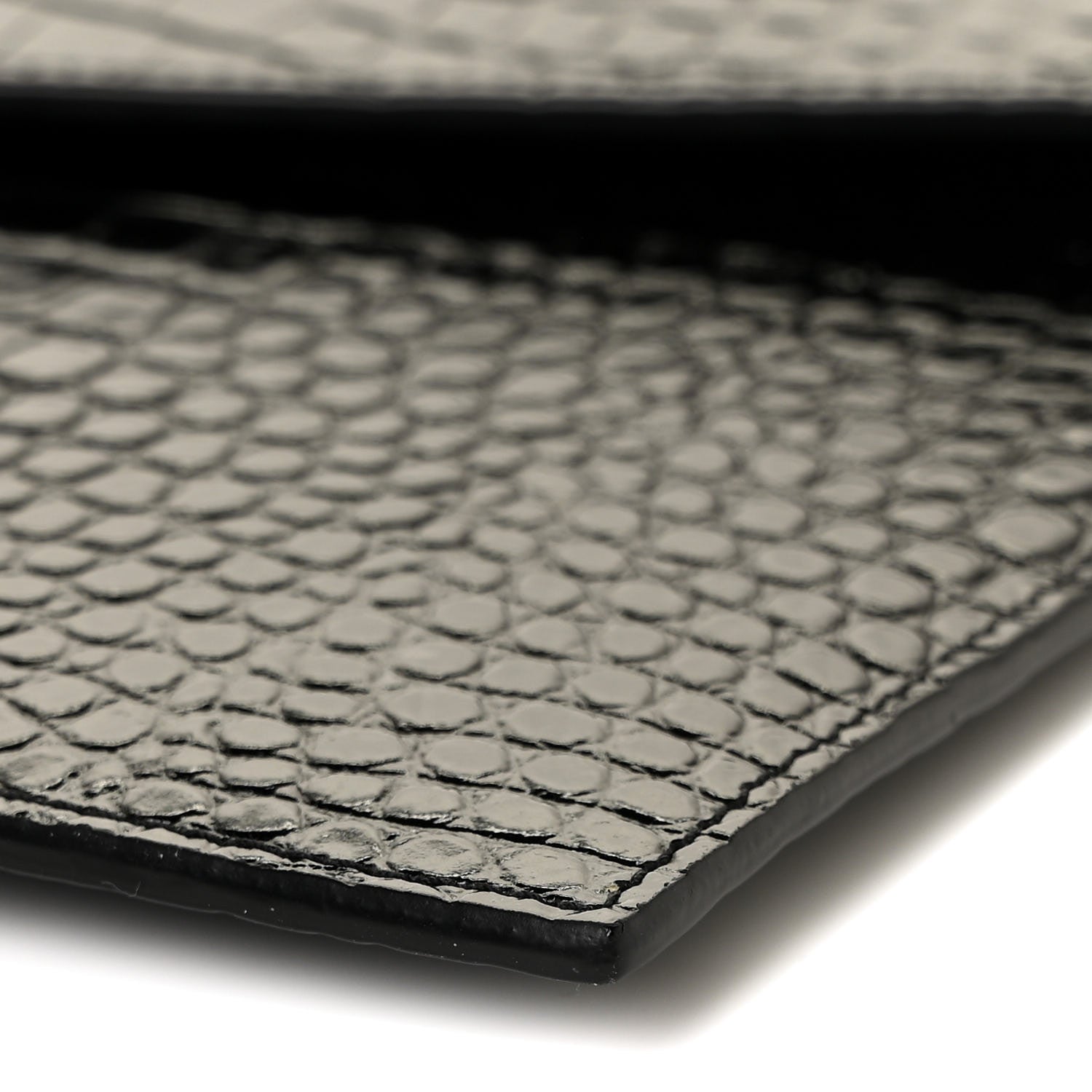 Saint Laurent Calfskin Crocodile Embossed Uptown Monogram Clutch Black 9 of 10