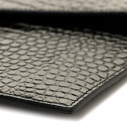 Saint Laurent Calfskin Crocodile Embossed Uptown Monogram Clutch Black 9 of 10