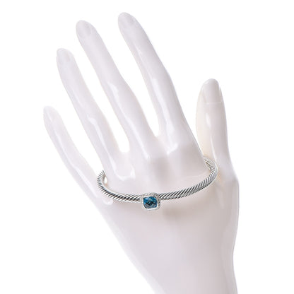David Yurman Sterling Silver Diamond Blue Topaz 4mm Cable Cuff 2 of 5