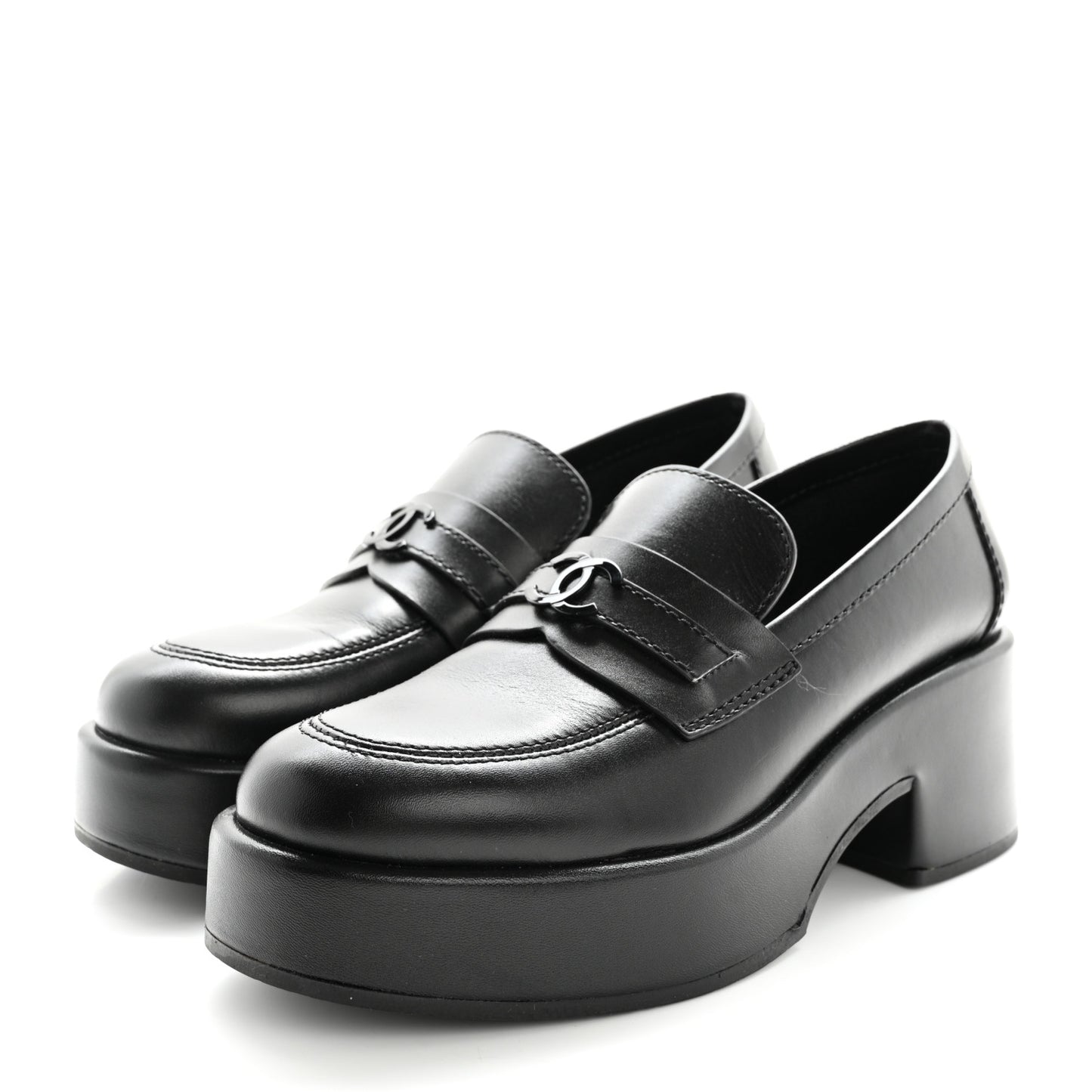 Calfskin CC Platform Loafers 37 Black