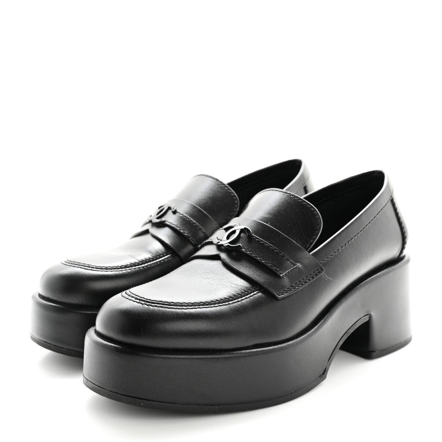 Chanel Calfskin CC Platform Loafers 37 Black 4 of 13