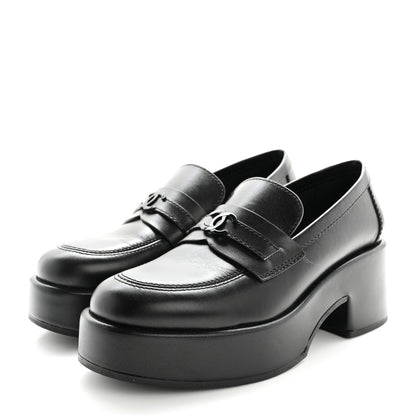 Chanel Calfskin CC Platform Loafers 37 Black 4 of 13