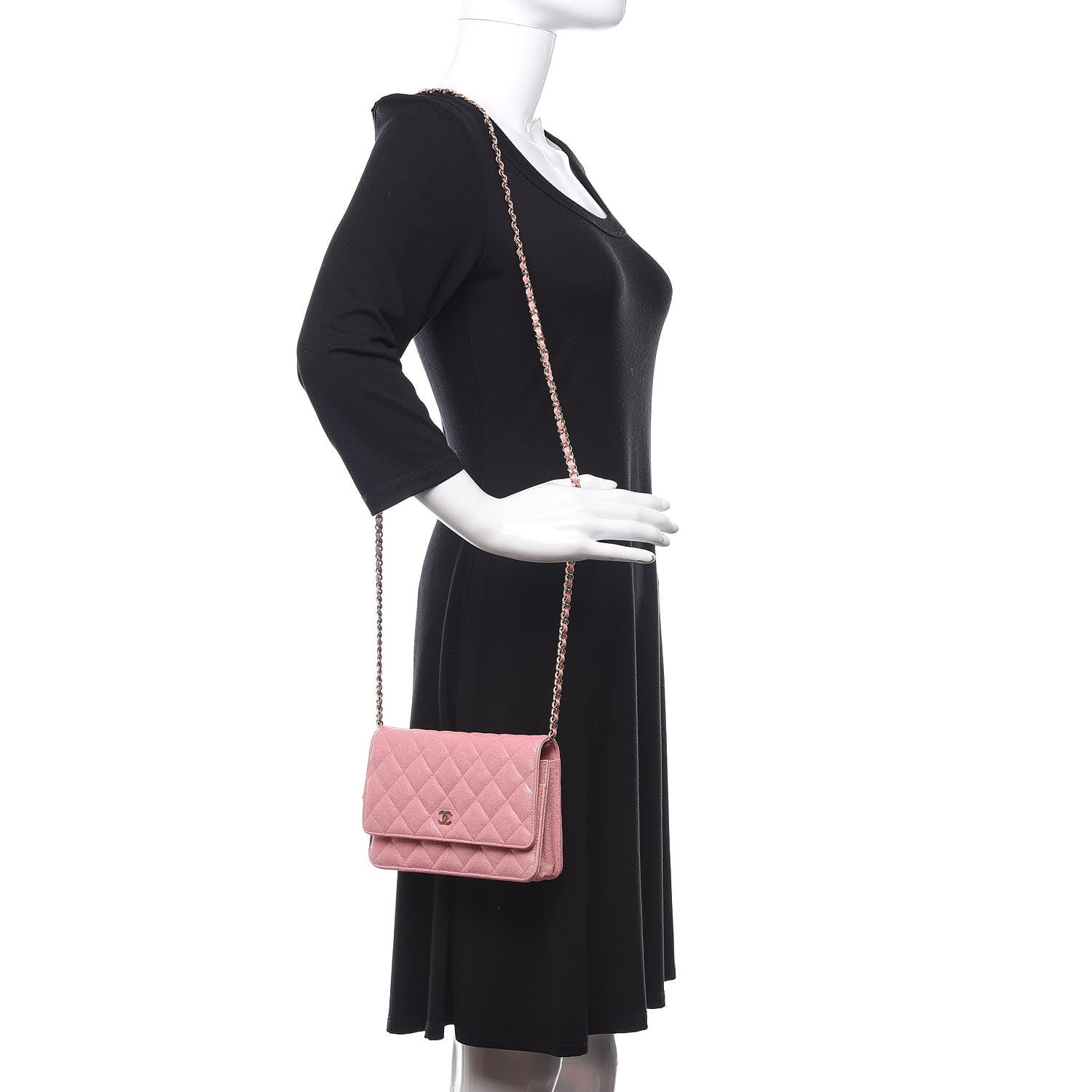 Chanel Iridescent Caviar Quilted Wallet on Chain WOC Rose Pink 2 of 12