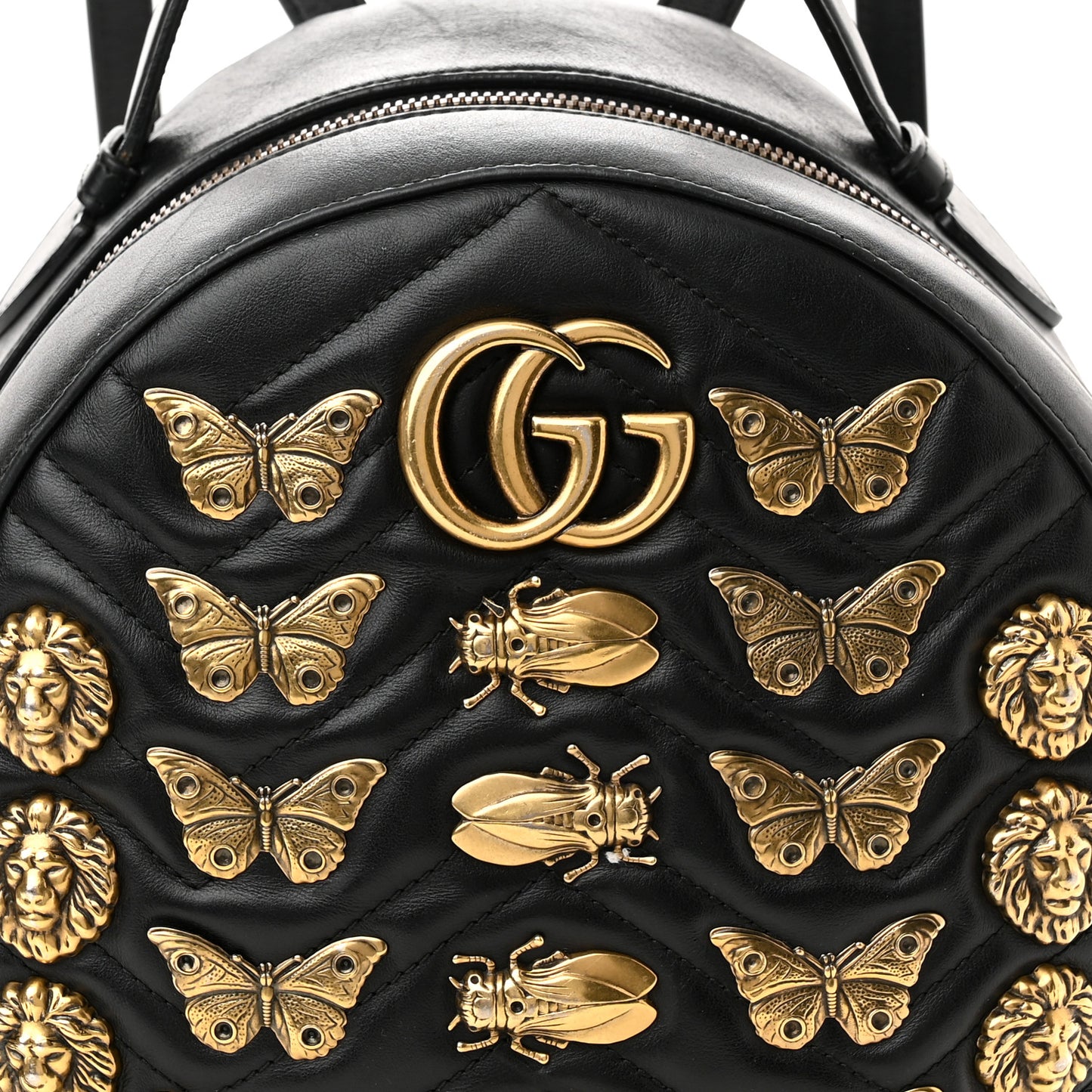 Calfskin Matelasse Animal Studs GG Marmont Dome Backpack Black