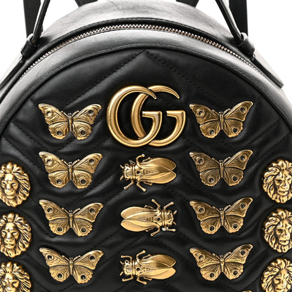 Gucci Calfskin Matelasse Animal Studs GG Marmont Dome Backpack Black 7 of 15