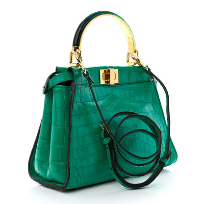 Fendi Shiny Crocodile Nappa Mini Plexi Handle Peekaboo Iconic Satchel Emerald 3 of 12