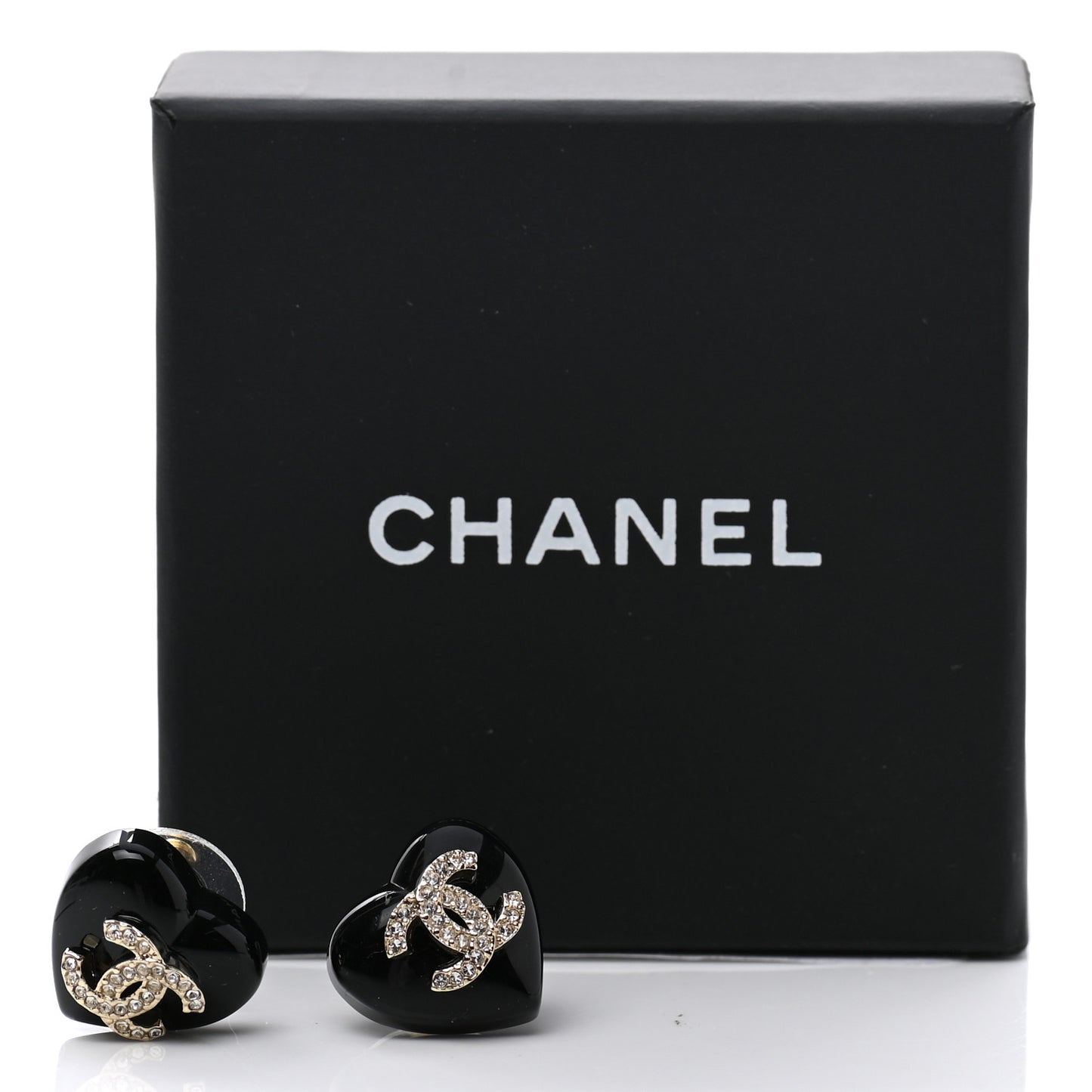 Resin Crystal CC Heart Earrings Black Gold