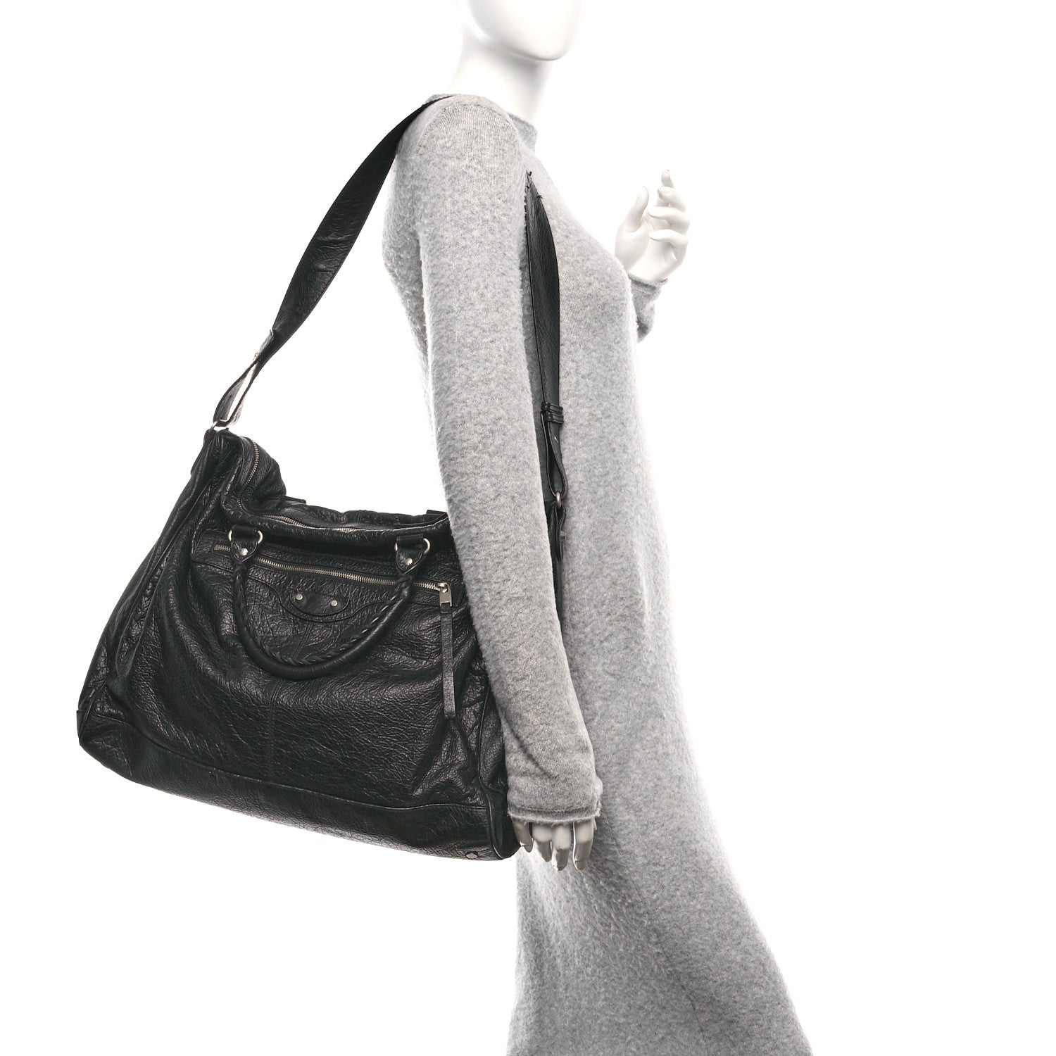 Balenciaga Agneau Classic Silver Hardware Weekender Black 2 of 12