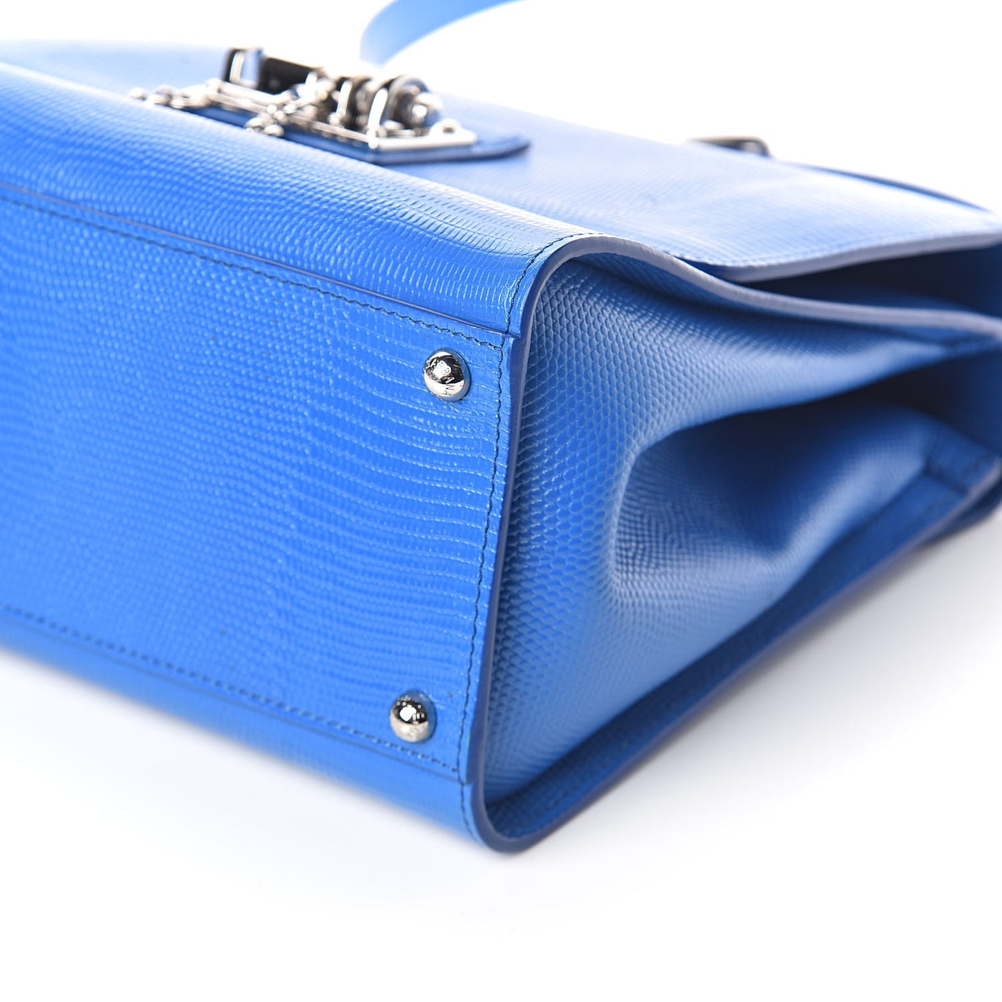 Lizard Calfskin Embossed Medium Monica Top Handle Bag Bleuette