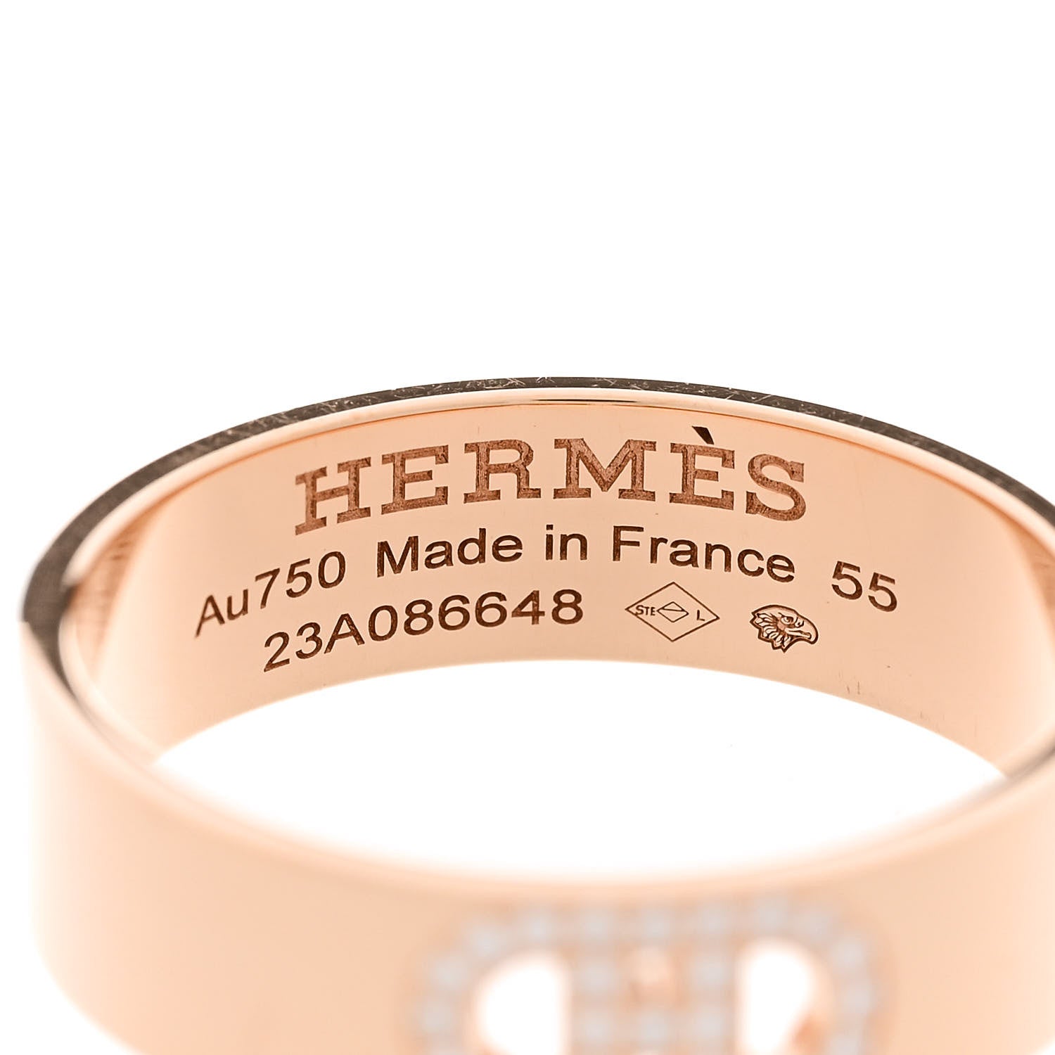 Hermes 18K Rose Gold Diamond PM H D'Ancre Ring 55 7.25 4 of 5