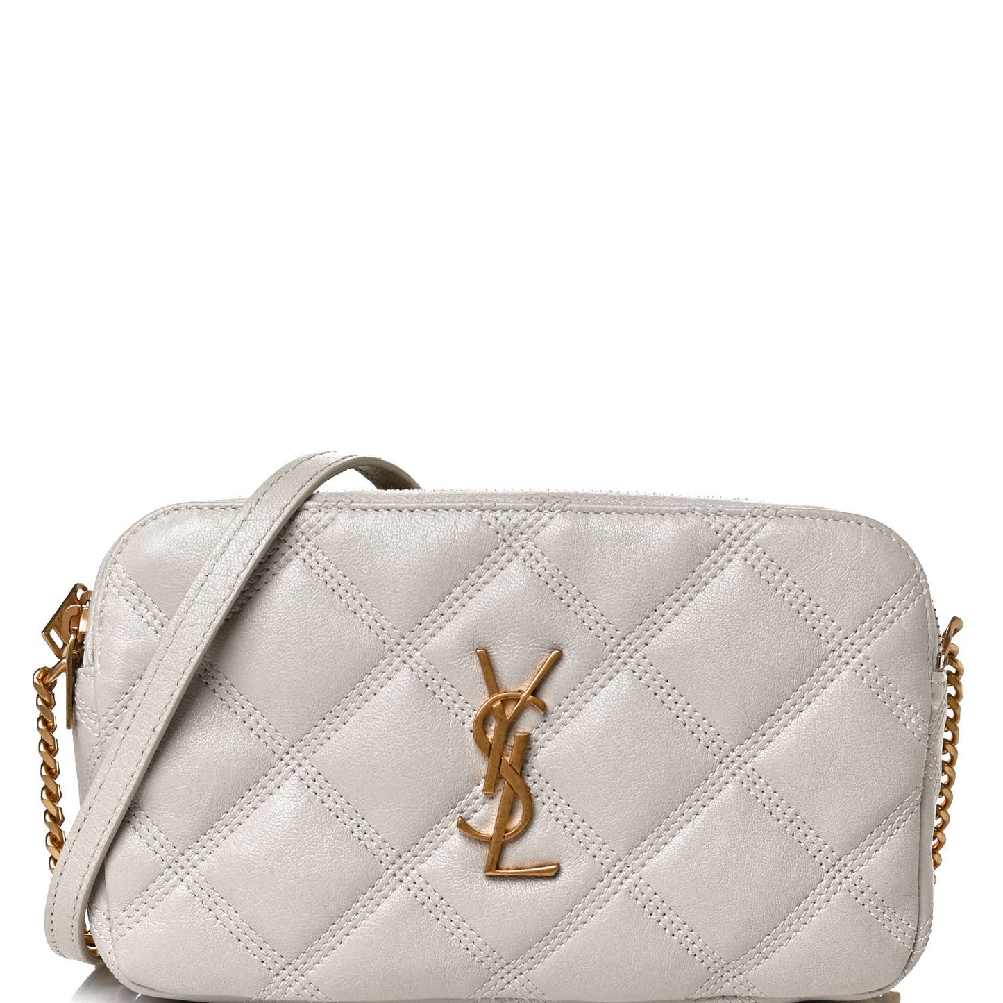 Grained Lambskin Quilted Mini Becky Double Zip Bag Vintage White