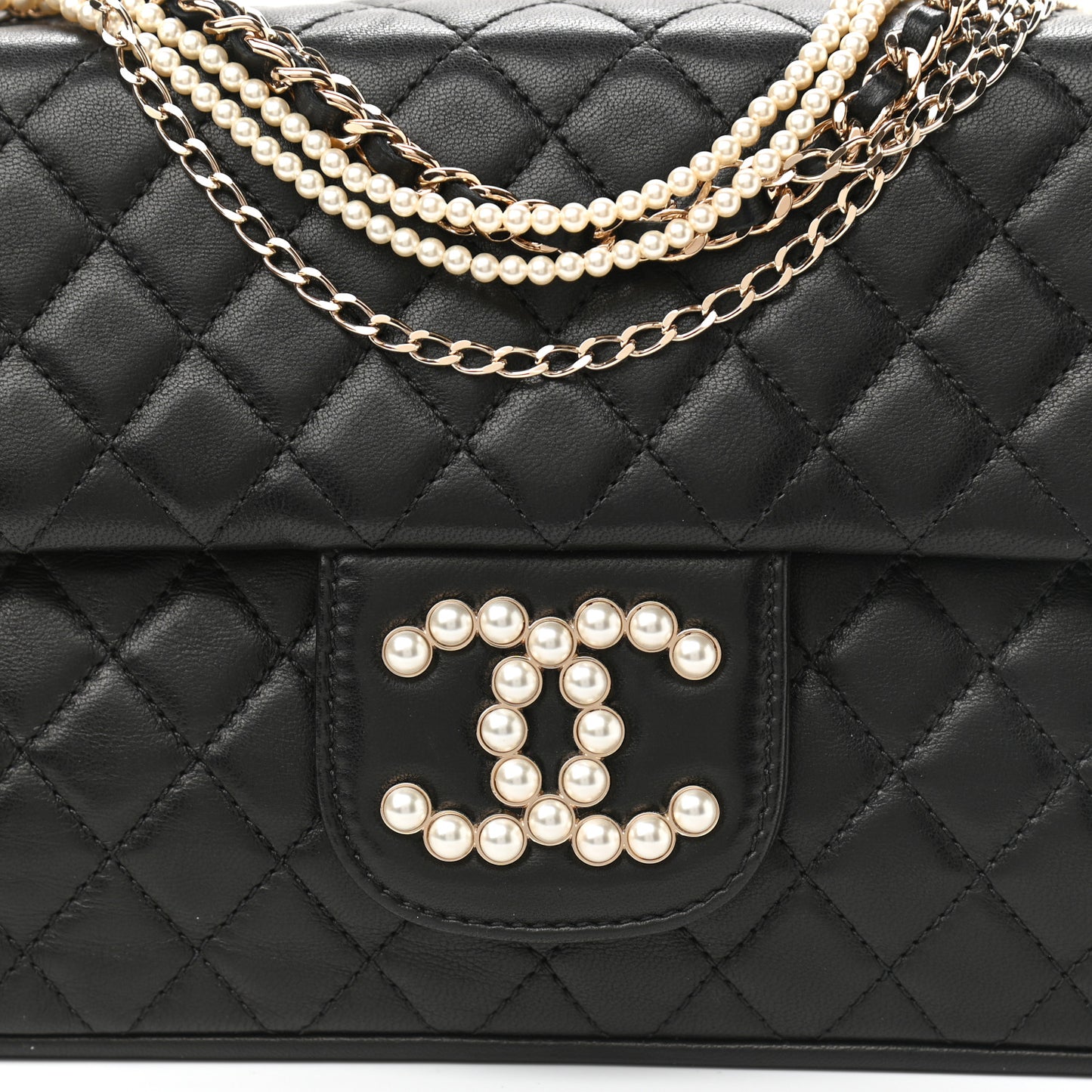 Lambskin Quilted Medium Westminster Pearl Flap Black