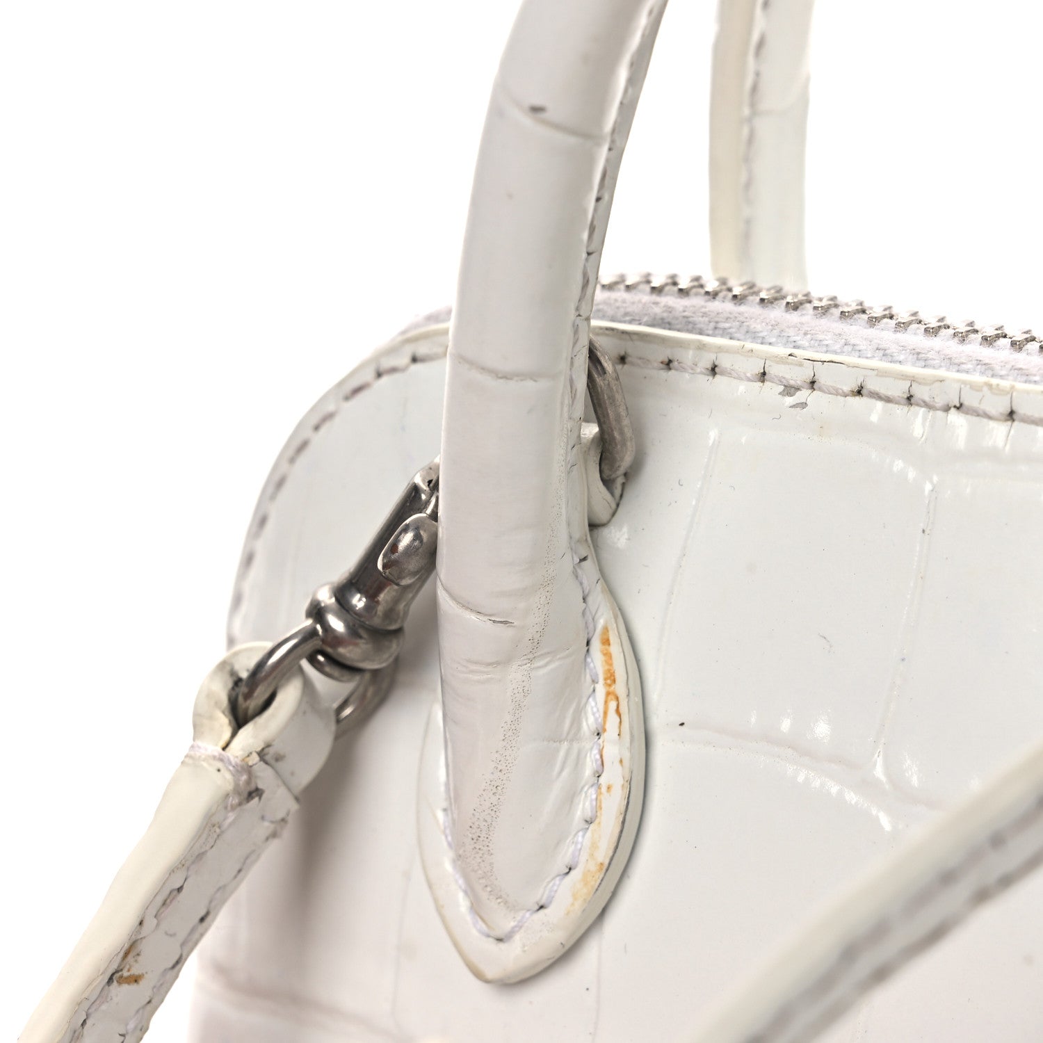 Balenciaga Calfskin Logo Crocodile Embossed Mini Ville Top Handle Bag White Black 12 of 17