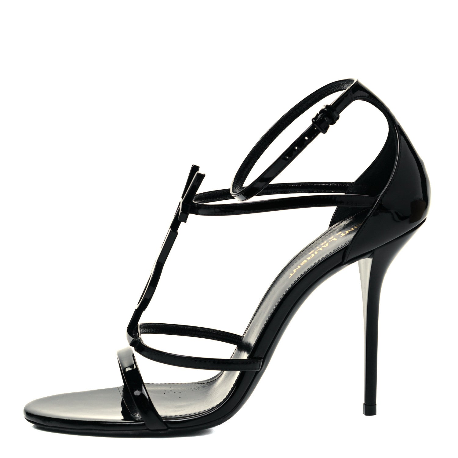 Saint Laurent Patent Calfskin Cassandra 100 Sandals 40 Black 1 of 7