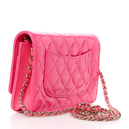 Chanel Patent Calfskin Quilted Wallet On Chain WOC Neon Pink 3 of 12