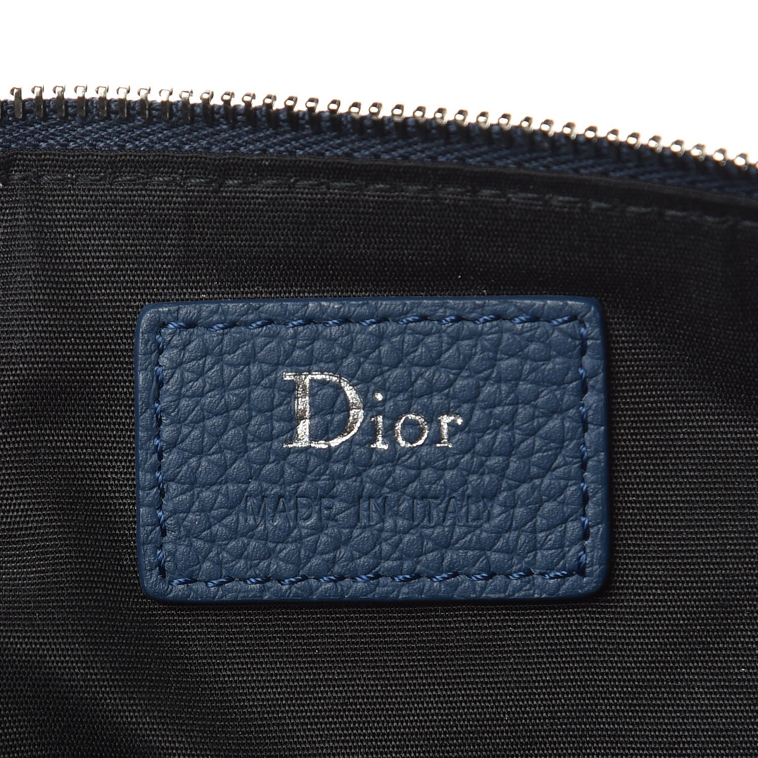 Christian Dior Grained Calfskin Homme Zip Pouch Navy Blue 394273