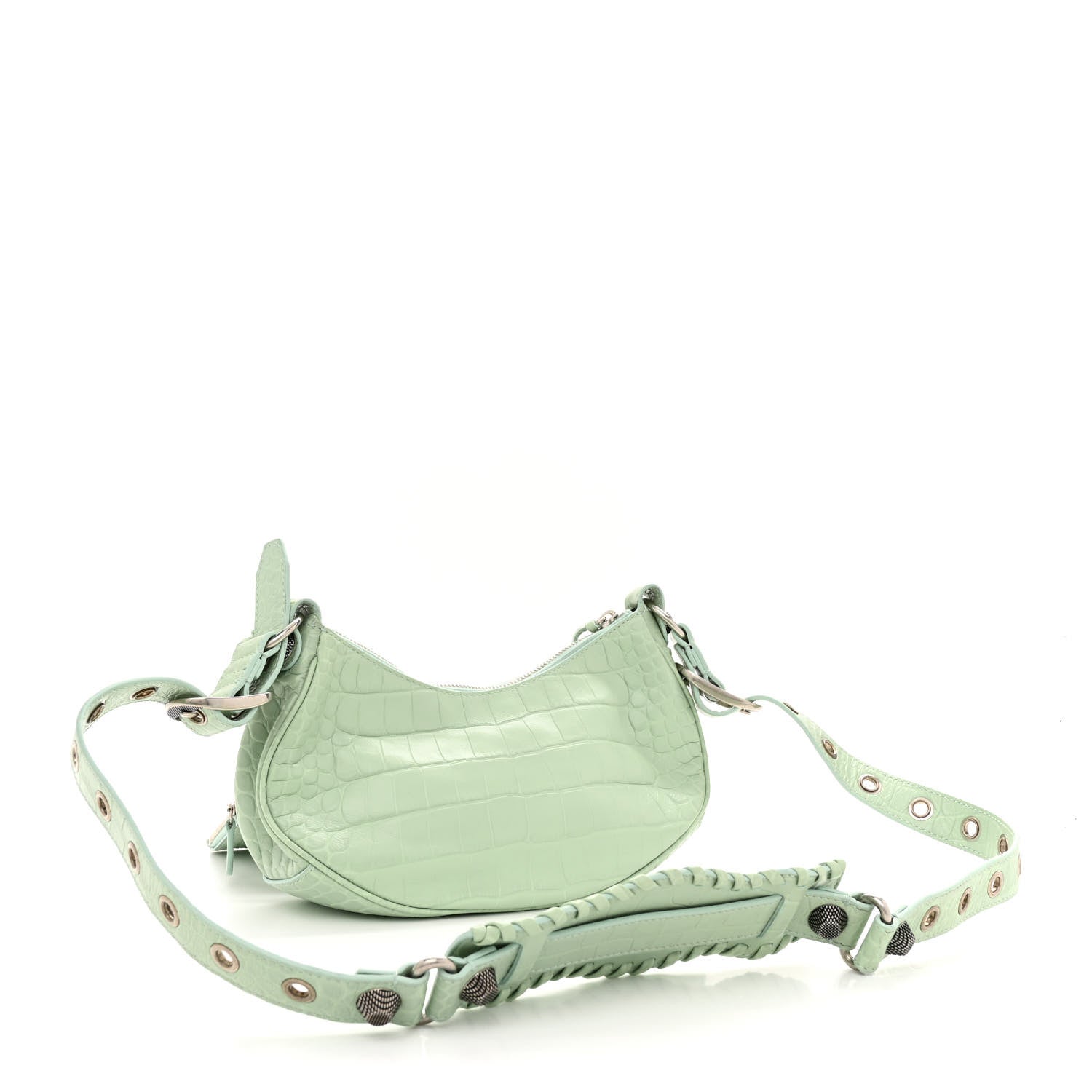 Balenciaga Extra Supple Calfskin Crocodile Embossed Le Cagole Shoulder Bag XS Light Green 3 of 12