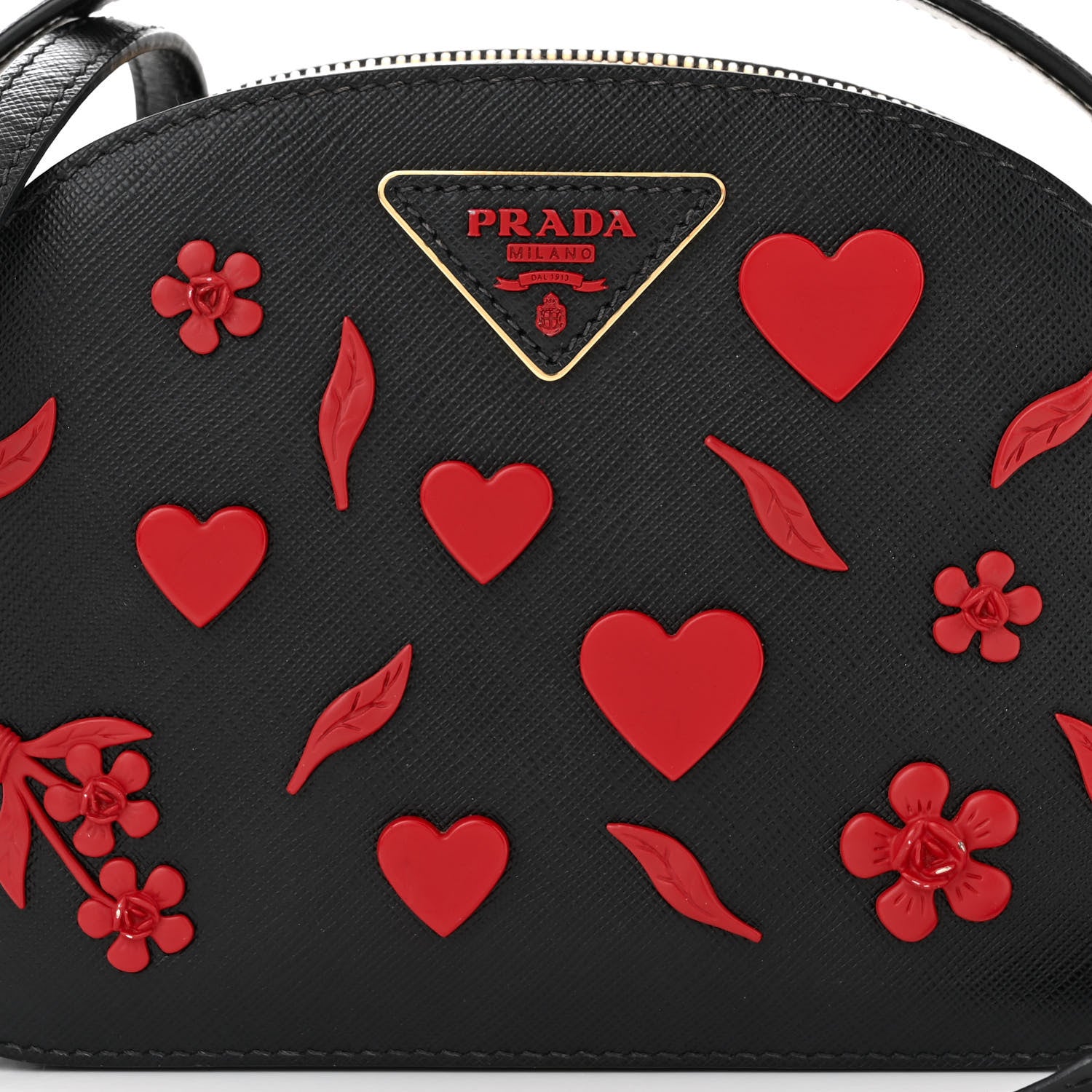 Prada Saffiano Lux Heart & Flower Odette Crossbody Black Red 8 of 10