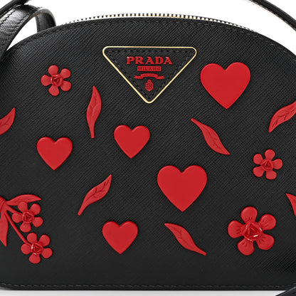 Prada Saffiano Lux Heart & Flower Odette Crossbody Black Red 8 of 10