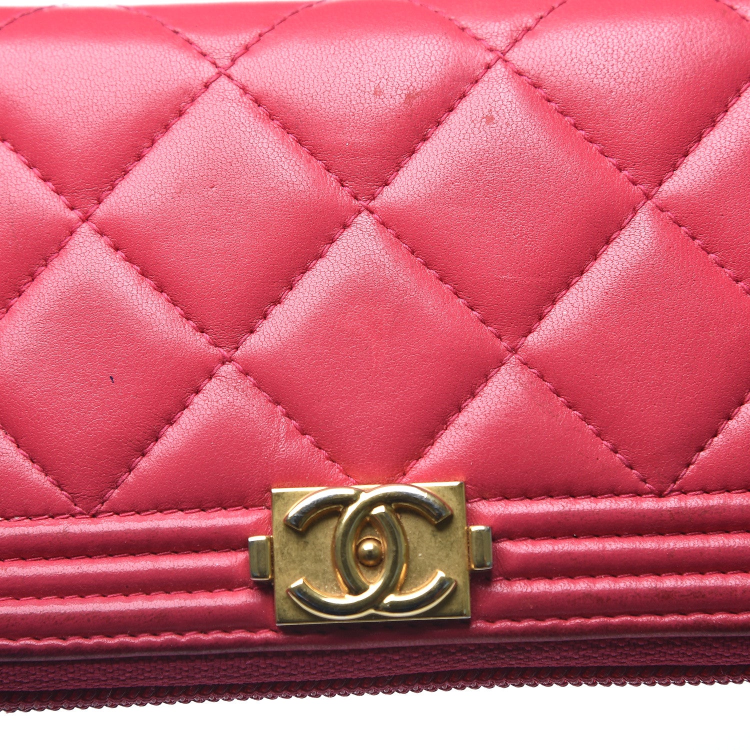 Chanel Lambskin Quilted Small Boy Zip Around Wallet Fuchsia 9 of 14