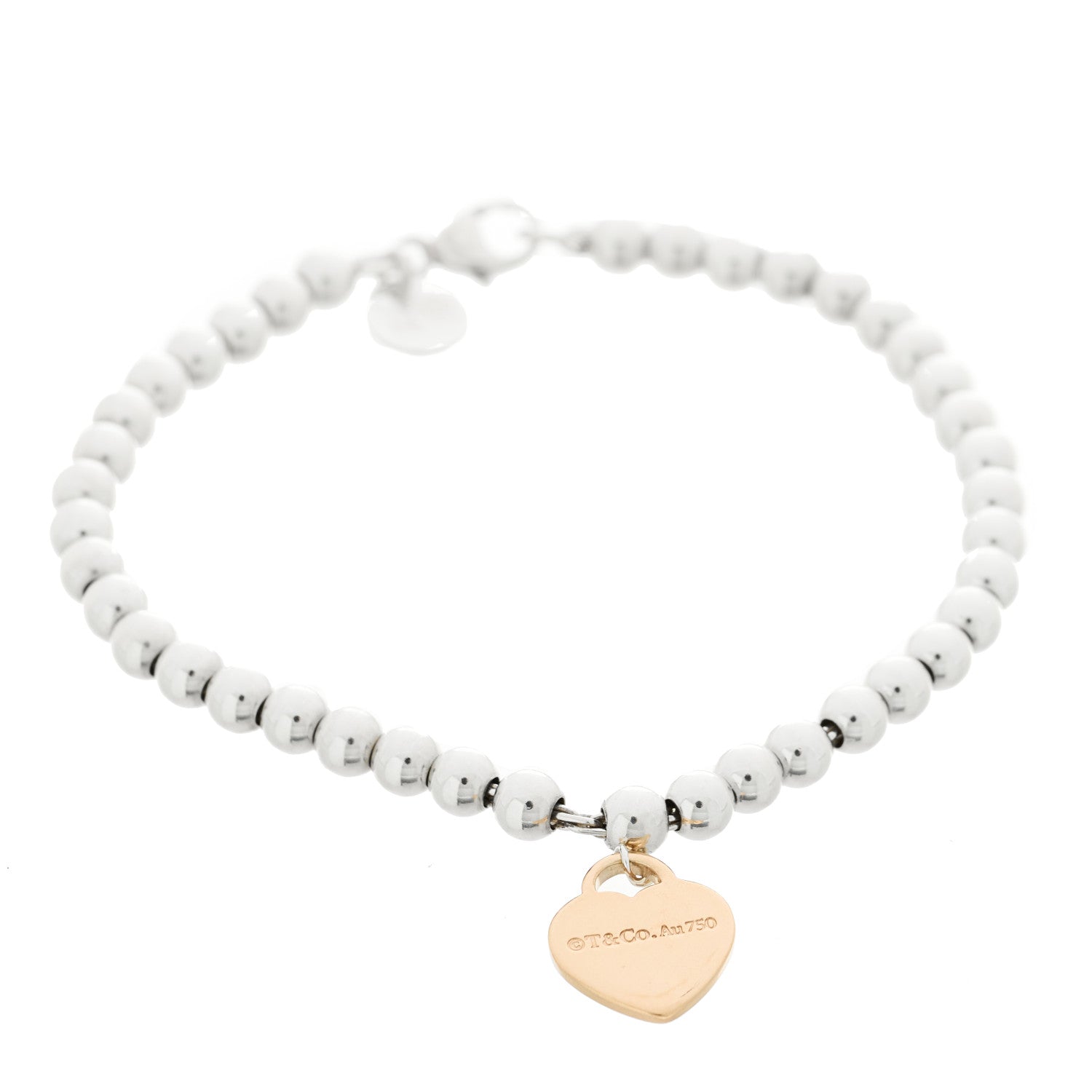 Tiffany Sterling Silver 18K Rose Gold Return to Tiffany Heart Bead Bracelet 2 of 5