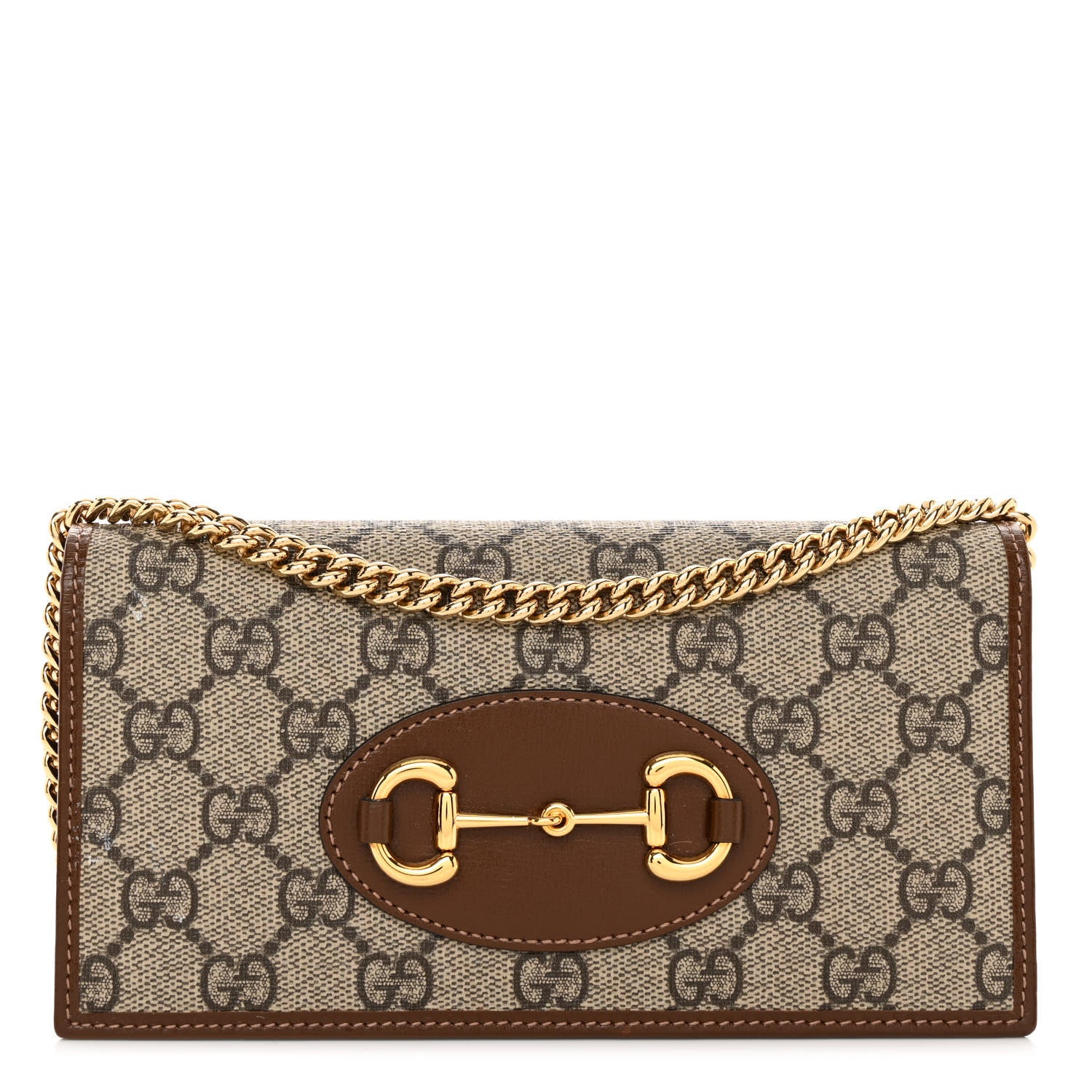 Gucci GG Supreme Monogram Azalea Calfskin Horsebit 1955 Wallet On Chain Beige Ebony Brown Sugar 1 of 11