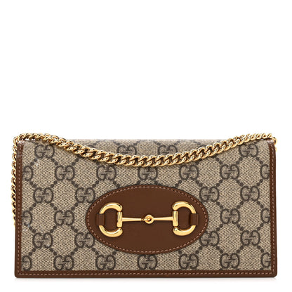 Gucci GG Supreme Monogram Azalea Calfskin Horsebit 1955 Wallet On Chain Beige Ebony Brown Sugar 1 of 11