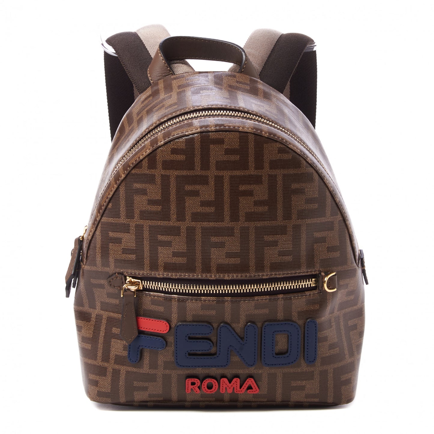 X FILA Glazed Fabric Vitello Century FF 1974 Mania Mini Backpack Mogano Panna Blueberry