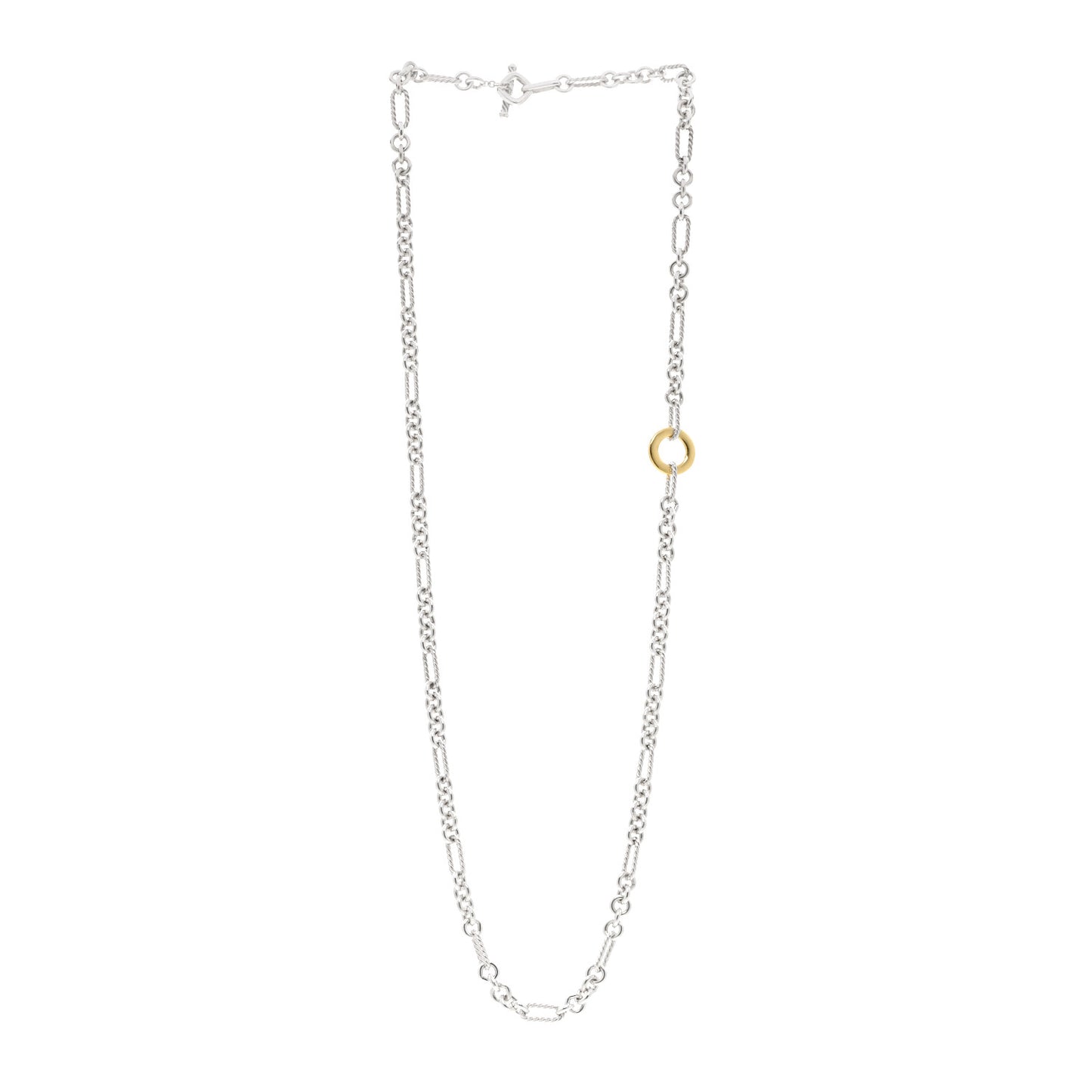 Sterling Silver 18K Yellow Gold Cable Figaro Long Necklace