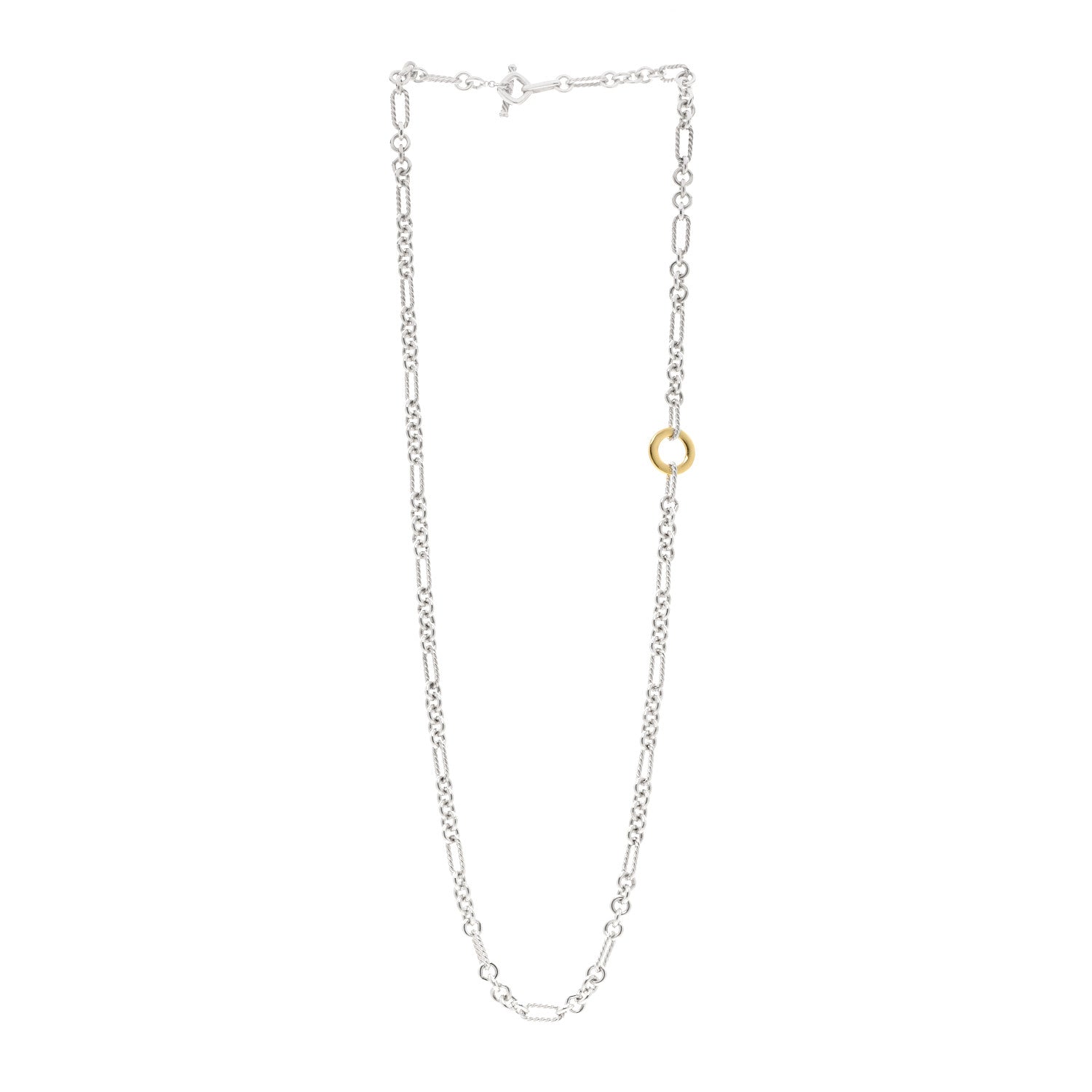 David Yurman Sterling Silver 18K Yellow Gold Cable Figaro Long Necklace 3 of 4