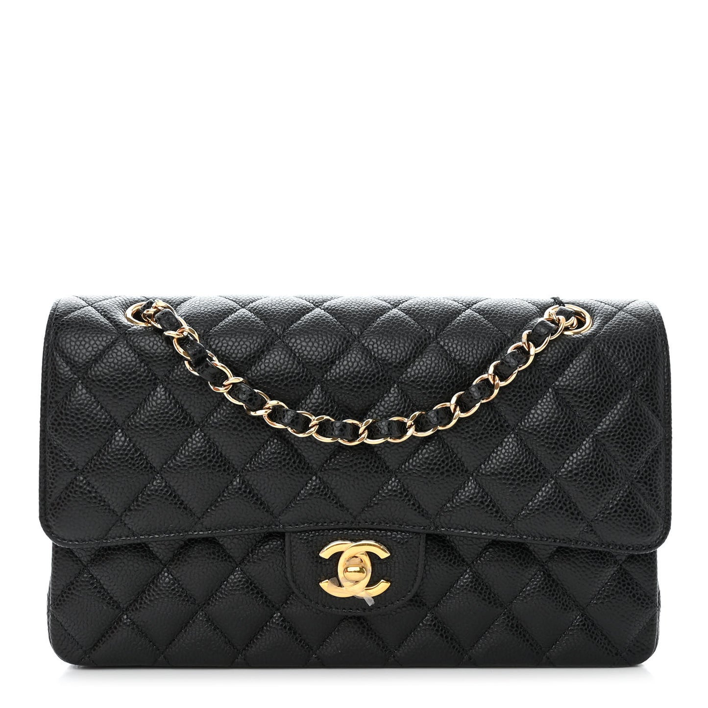 Caviar Quilted Medium Double Flap Black